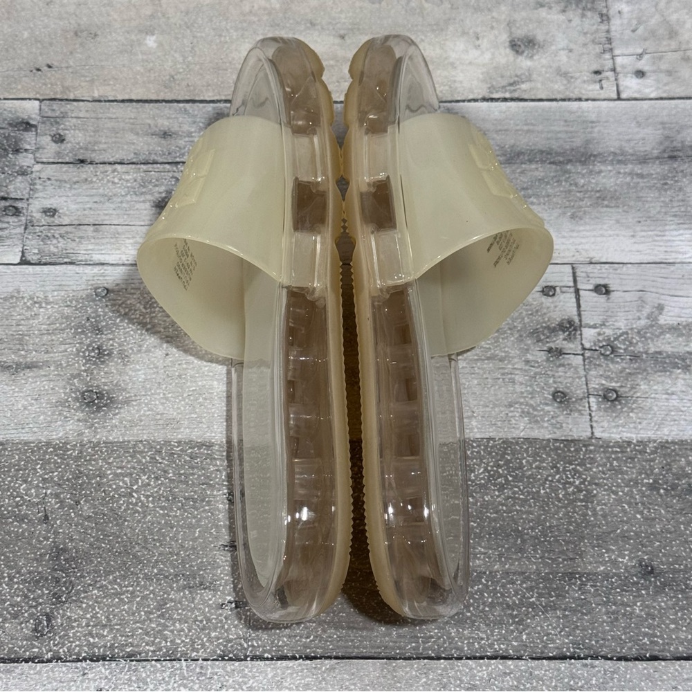 TORY BURCH Bubble Jelly Slide Sandals In Pale Yellow Clear Sole Double-T Logo - Picture 5 of 7